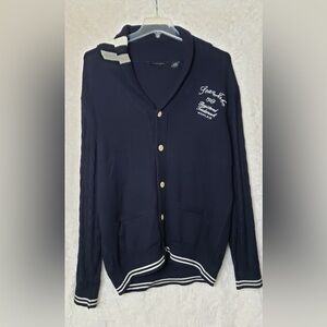 Vintage Sean John Navy Cardigan with Embroidered White Accents Size 2XL